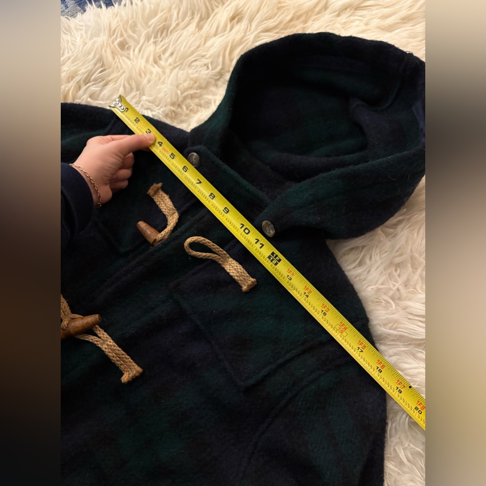 Vintage 90s Ralph Lauren Toggle Coat 100% Wool Duffle Green Plaid Long Overcoat - Picture 5 of 6